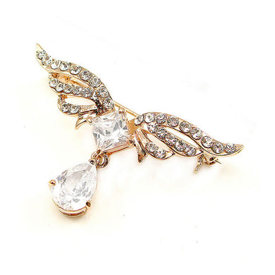 Elegant Wing Brooch with Silver Austrian Element Crystal