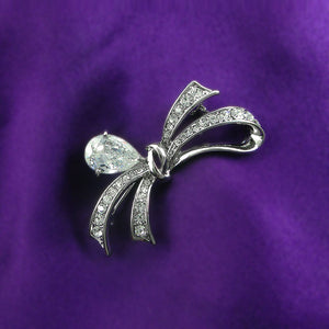 Elegant Ribbon Brooch with Silver Austrian Element Crystal