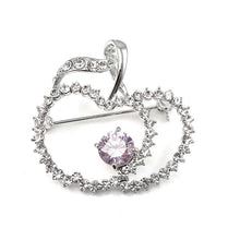 Load image into Gallery viewer, Elegant Apple Brooch with Silver and Purple Austrian Element Crystals
