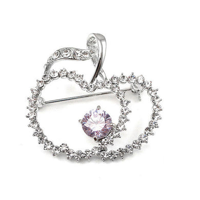 Elegant Apple Brooch with Silver and Purple Austrian Element Crystals