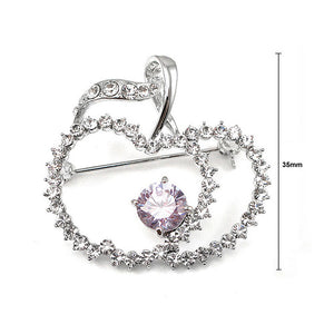 Elegant Apple Brooch with Silver and Purple Austrian Element Crystals
