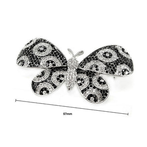 Elegant Butterfly Brooch with Black and Silver Austrian Element Crystal