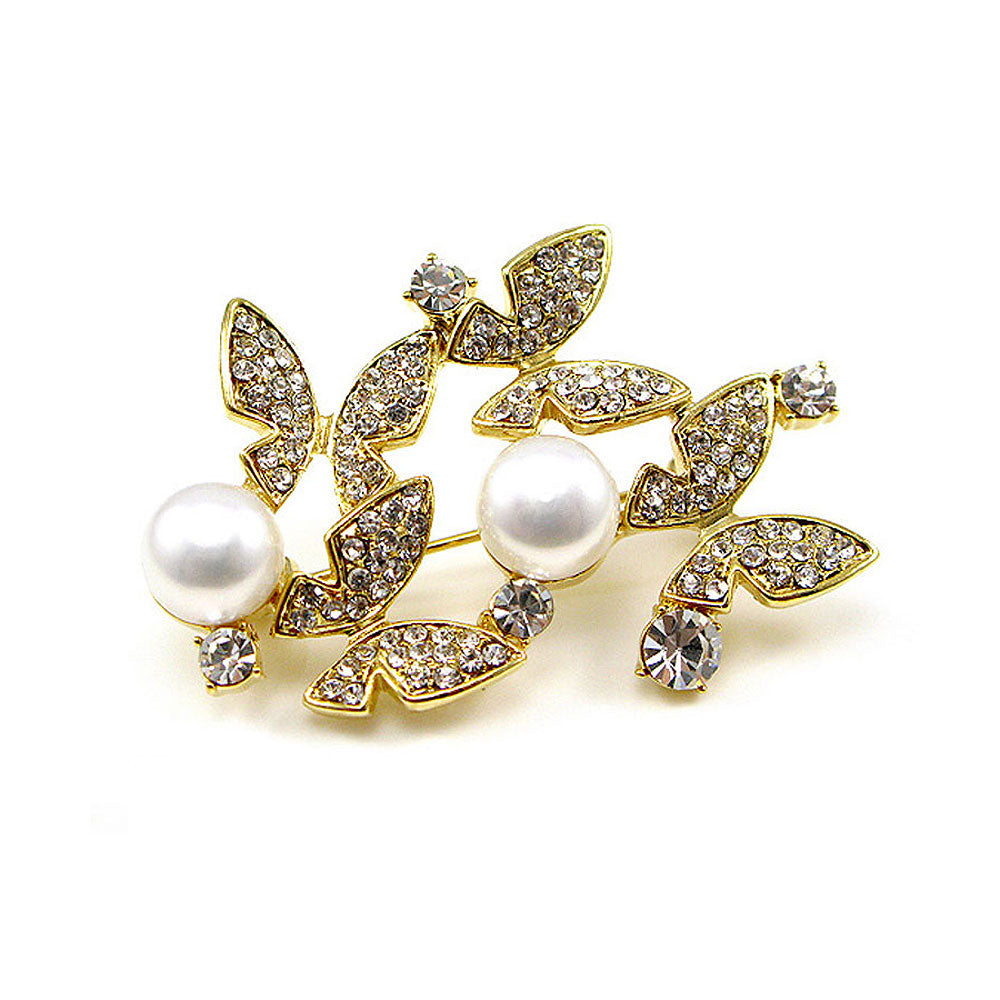 Elegant Butterfly Brooch with Silver Austrian Element Crystal and Fashion Pearl