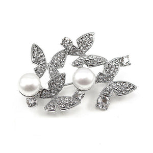 Elegant Butterfly Brooch with Silver Austrian Element Crystal and Fashion Pearl