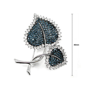 Elegant Leaf Brooch with Blue Austrian Element Crystal