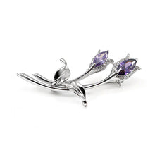 Load image into Gallery viewer, Elegant Flower Brooch with Silver and Purple Austrian Element Crystals