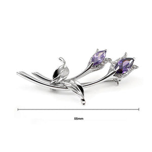 Elegant Flower Brooch with Silver and Purple Austrian Element Crystals