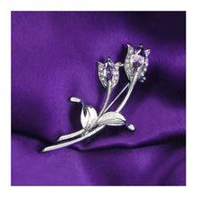 Load image into Gallery viewer, Elegant Flower Brooch with Silver and Purple Austrian Element Crystals