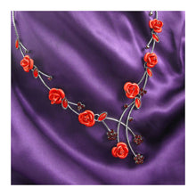 Load image into Gallery viewer, Elegant Rose Necklace with Red Austrian Element Crystals and Crystal Glass