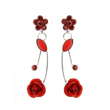 Load image into Gallery viewer, Elegant Red Rose Earrings with Red Austrian Element Crystals and Crystal Glass