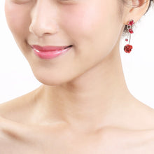 Load image into Gallery viewer, Elegant Red Rose Earrings with Red Austrian Element Crystals and Crystal Glass