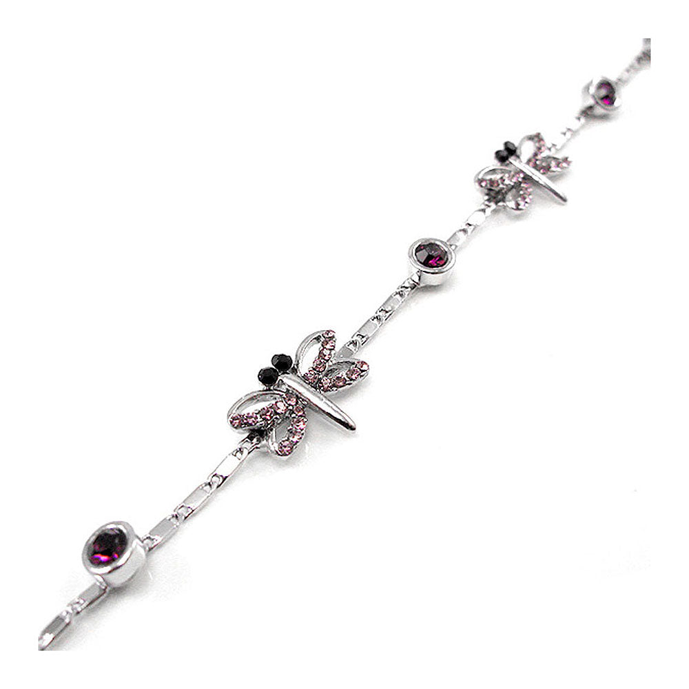 Elegant Dragonfly Bracelet with Purple Austrian Element Crystal