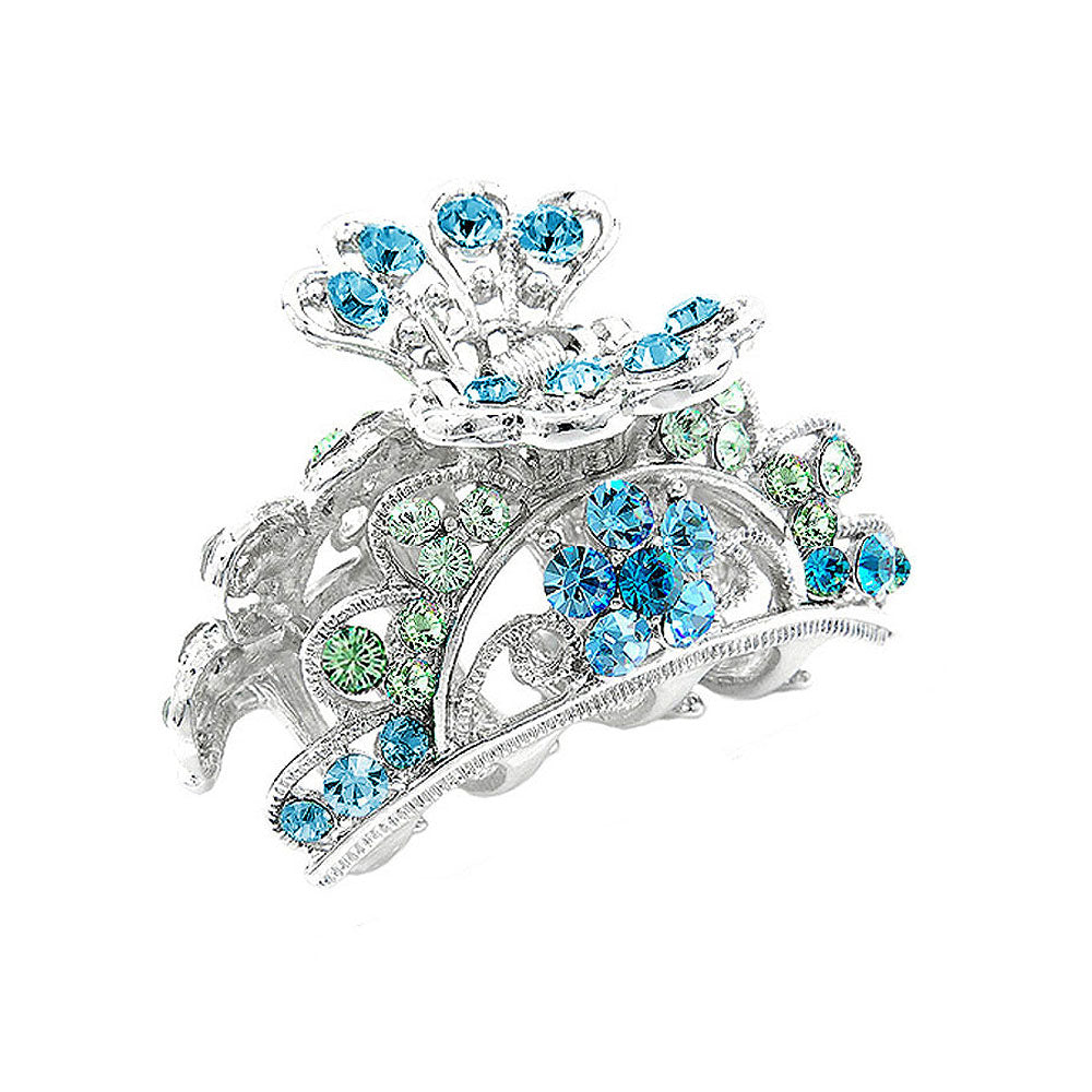 Elegant Clamp with Green and Blue Austrian Element Crystals