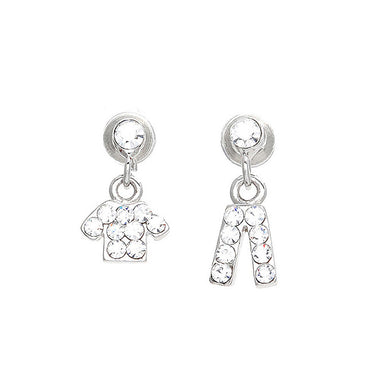 Trendy Top and Pants Earrings with Silver Austrian Element Crystals