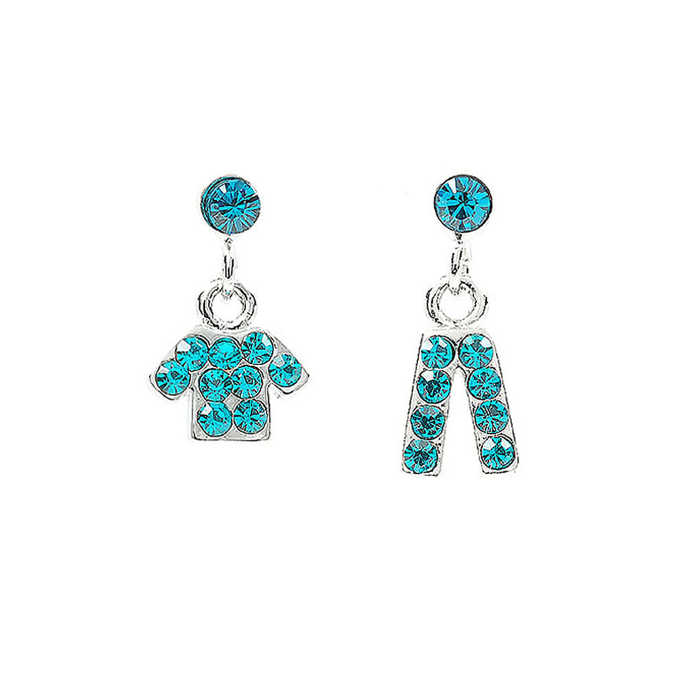 Fancy Clothes and Trousers Earrings with Bright Blue Austrian Element Crystals