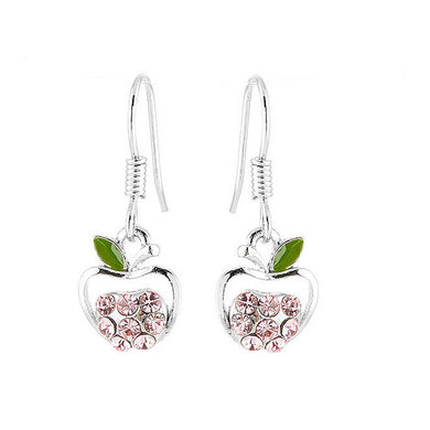 Apple Earrings with Pink Austrian Element Crystals