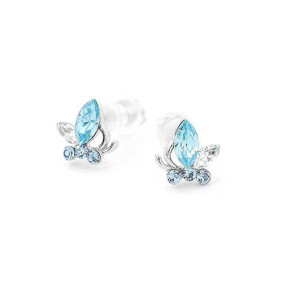 Mini Butterfly Earrings with Light Blue Austrian Element Crystals