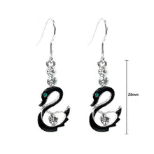 Load image into Gallery viewer, Black Swan Charm Earrings with Silver Austrian Element Crystals