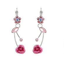 Load image into Gallery viewer, Elegant Pink Rose Earrings with Pink Austrian Element Crystals and Crystal Glass
