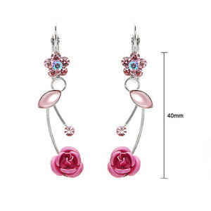 Elegant Pink Rose Earrings with Pink Austrian Element Crystals and Crystal Glass