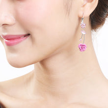 Load image into Gallery viewer, Elegant Pink Rose Earrings with Pink Austrian Element Crystals and Crystal Glass