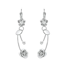 Load image into Gallery viewer, Elegant Silver Rose Earrings with Silver Austrian Element Crystals and Crystal Glass