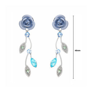 Blue Rose Earrings with Blue Austrian Crystals and Crystal Glass