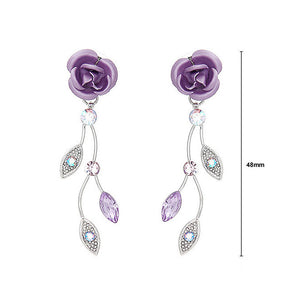 Violet Rose Earrings with Violet Austrian Crystals and Crystal Glass