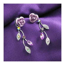 Load image into Gallery viewer, Violet Rose Earrings with Violet Austrian Crystals and Crystal Glass