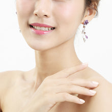 Load image into Gallery viewer, Violet Rose Earrings with Violet Austrian Crystals and Crystal Glass