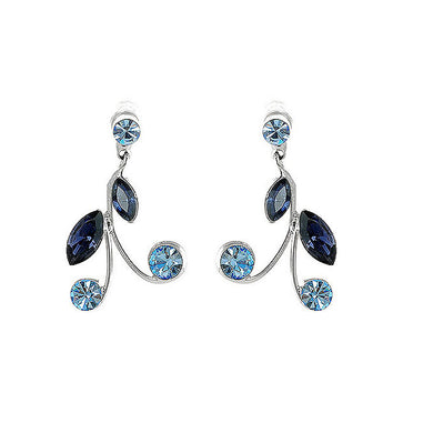 Blue Leaves Earrings with Blue Austrian Element Crystals