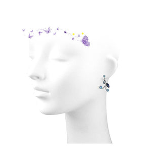 Blue Leaves Earrings with Blue Austrian Element Crystals