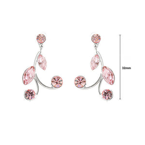 Pink Leaves Earrings with Pink Austrian Element Crystals