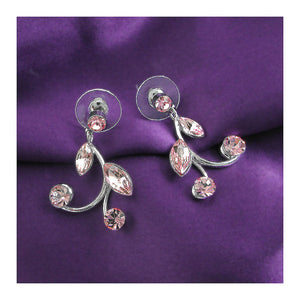 Pink Leaves Earrings with Pink Austrian Element Crystals