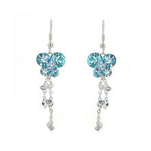 Load image into Gallery viewer, Dazzling Butterfly Earrings with Tassels and Blue Austrian Element Crystals
