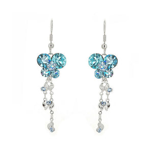 Dazzling Butterfly Earrings with Tassels and Blue Austrian Element Crystals