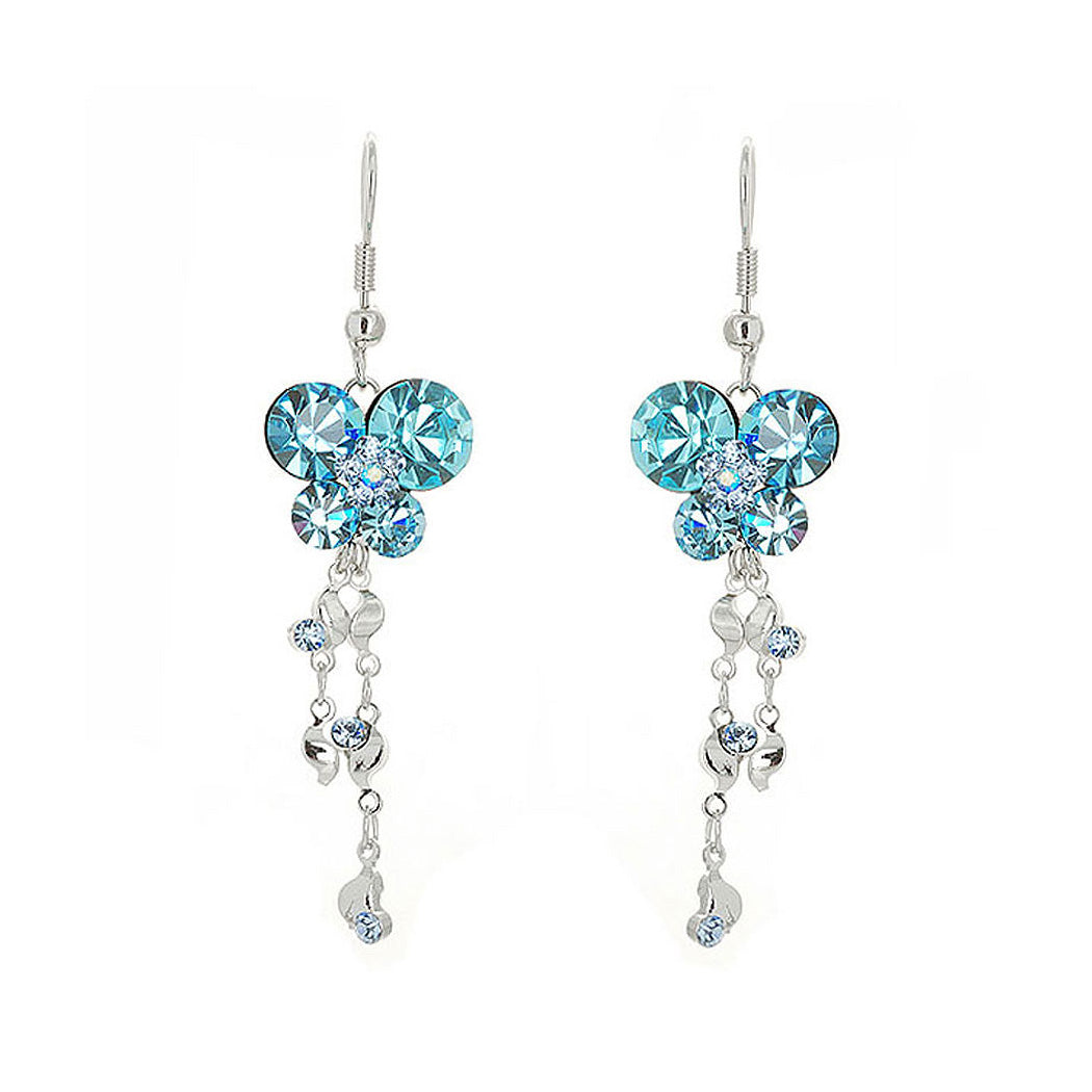 Dazzling Butterfly Earrings with Tassels and Blue Austrian Element Crystals