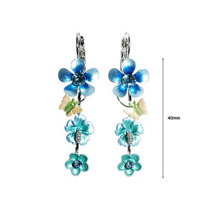 Blue Flower Shape Earrings with Blue Austrian Element Crystals