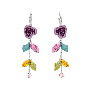 Violet Rose Earrings with Multi-color Austrian Crystals and Crystal Glass