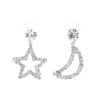 Load image into Gallery viewer, Star &amp; Moon Earrings with Silver Austrian Element Crystals and CZ bead