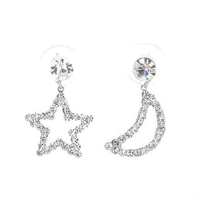 Star & Moon Earrings with Silver Austrian Element Crystals and CZ bead