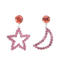 Load image into Gallery viewer, Star &amp; Moon Earrings with Pink Austrian Element Crystals and CZ bead