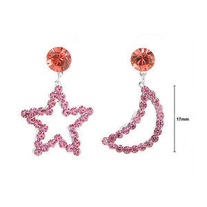 Star & Moon Earrings with Pink Austrian Element Crystals and CZ bead