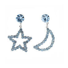 Load image into Gallery viewer, Star &amp; Moon Earrings with Light Blue Austrian Element Crystals and CZ bead