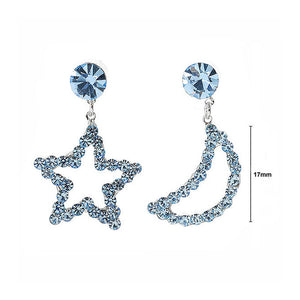 Star & Moon Earrings with Light Blue Austrian Element Crystals and CZ bead