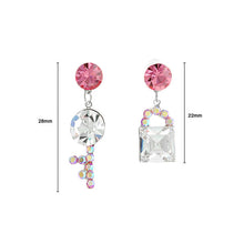 Load image into Gallery viewer, Dazzling Key and Lock Earrings with Peach and Silver Austrian Element Crystals and CZ Beads
