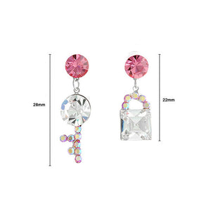 Dazzling Key and Lock Earrings with Peach and Silver Austrian Element Crystals and CZ Beads