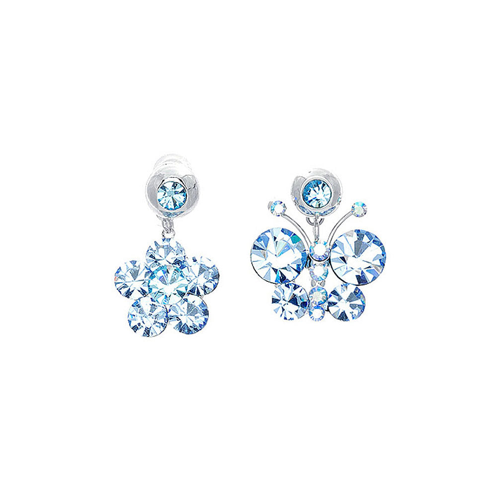 Elegant Butterfly and Flower Earrings with Blue Austrian Element Crystals