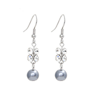 Elegant Earrings with Silver Austrian Element Crystals and Black Fashion Pearl