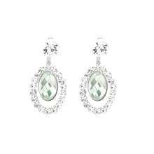 Load image into Gallery viewer, Oval Shape Earrings with Silver Austrian Element Crystals and very Light Green Crystal Glass